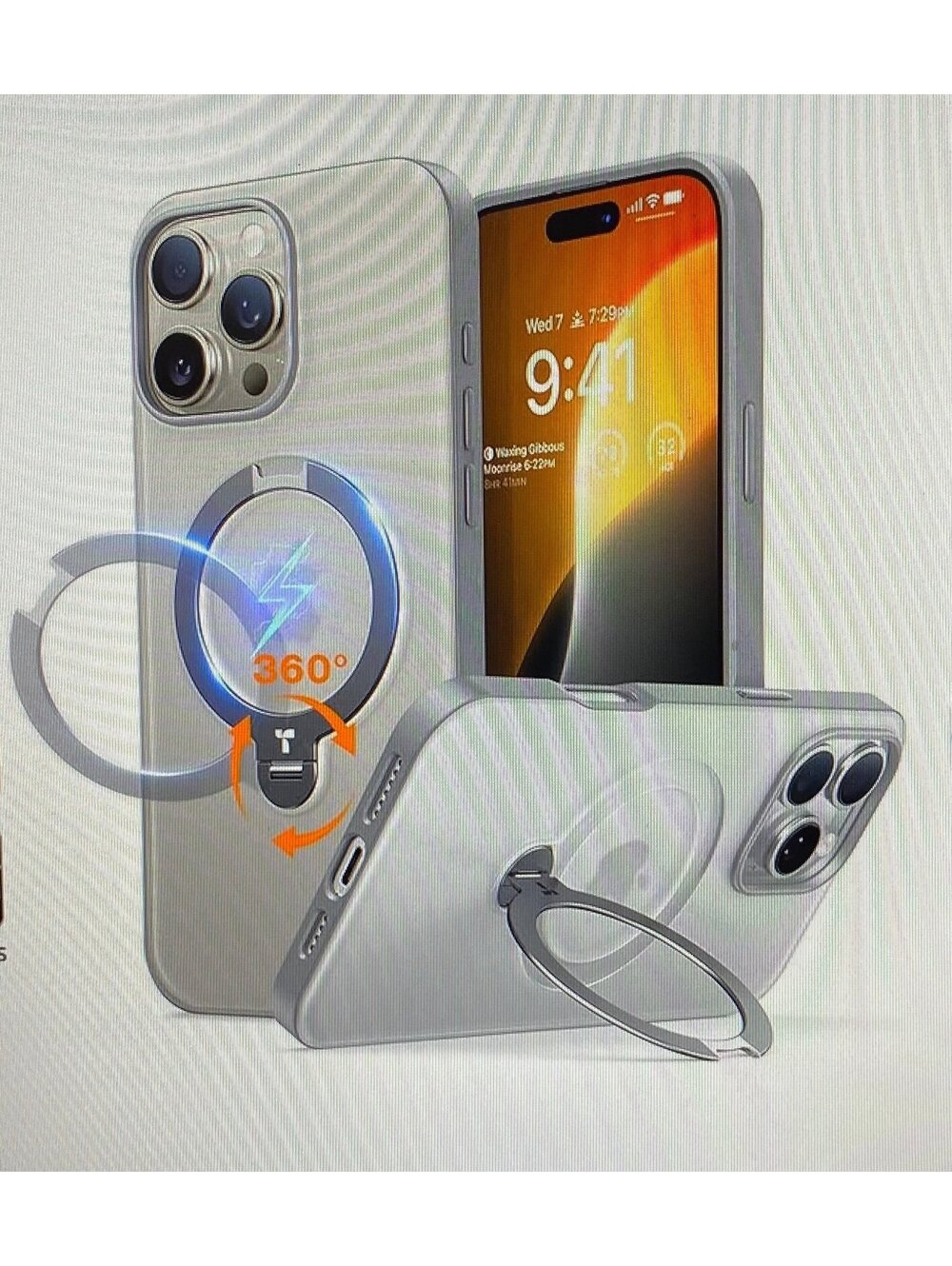 Torras 360 Degree Magnetic Stand Case for iPhone 16 Pro 6.3” Grey